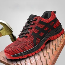 Мужская безопасная обувь дышащие летние ботинки женские нескользящие туфли со стальным носком, мужские рабочие туфли из сетчатого материала Большие размеры 37-46