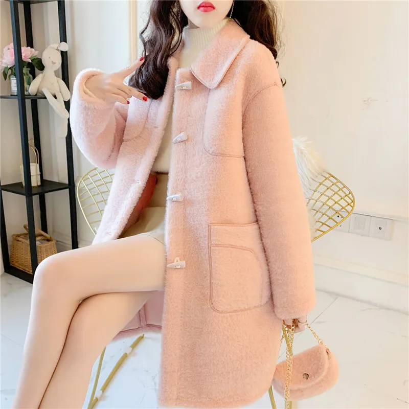 pink SWEETXUE, осенне-зимняя куртка, Женское пальто, мода, корейский стиль, искусственный мех, теплая верхняя одежда, парка с карманами для женщин - Цвет: pink