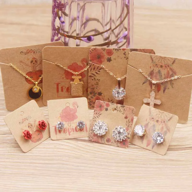 

100pc Vintage kraft 5*5cm Dremacatcher jewelry charms/necklace package card Marble/flower romantic love 3*3cm stud earring card