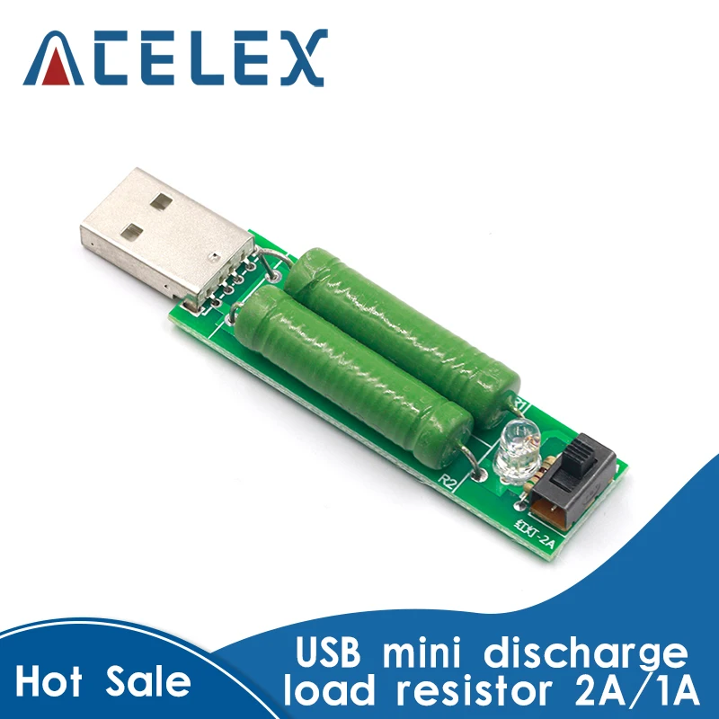USB мини разрядный нагрузочный резистор 2A/1A с переключателем 1A зеленый светодиод