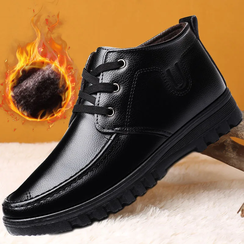 Luxury Brand Men Winter snow Boots Warm Thicken Men's Ankle Boots bot Fashion Male Business Office Formal Leather safety Shoes