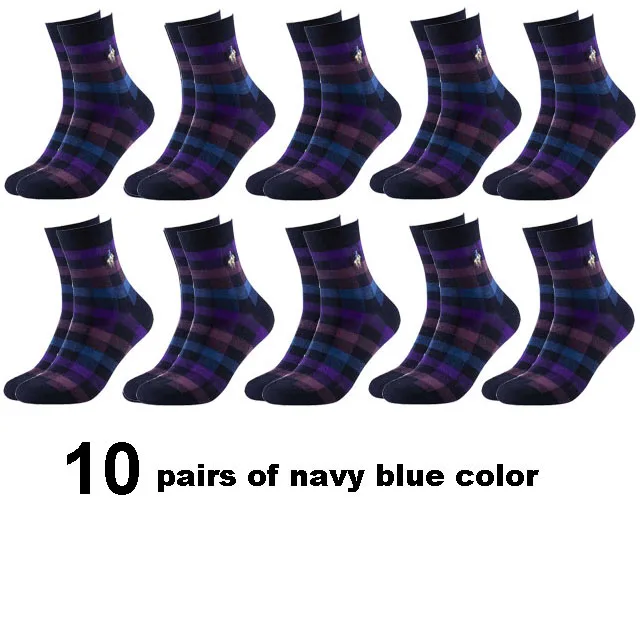 10 navy blue PEIR POLO, мужские носки из чесаного хлопка, модные, цветные, квадратные, счастливые носки, мужские, Осень-зима, Harajuku, Компрессионные носки, Size39-45 - Цвет: 10 navy blue