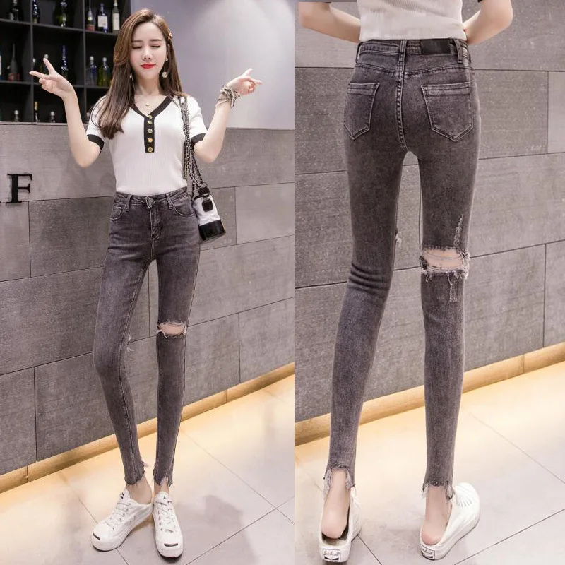 Летние сексуальные обтягивающие джинсы с дырками спереди и сзади в стиле знаменитостей детские весенние модные обтягивающие капри в Корейском стиле