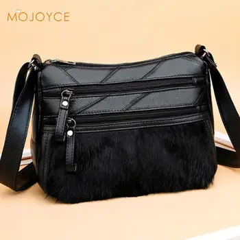 

Women Leather Shoulder Bag Strap Handles Solid Crossbody Bag Large Capacity Elegant ladies zipper Pocket Messenger Handbag