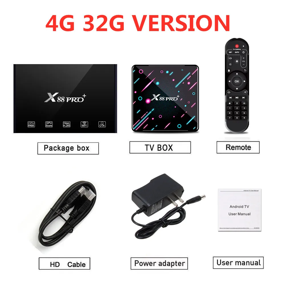 X88 PRO Plus Android Tv Box 8 Octa-core Android 9.0 4K H.265 4K SetTop Box 4GB 128GB Media Player KO mi Box Smart IPTV Box - Цвет: 4G 32G