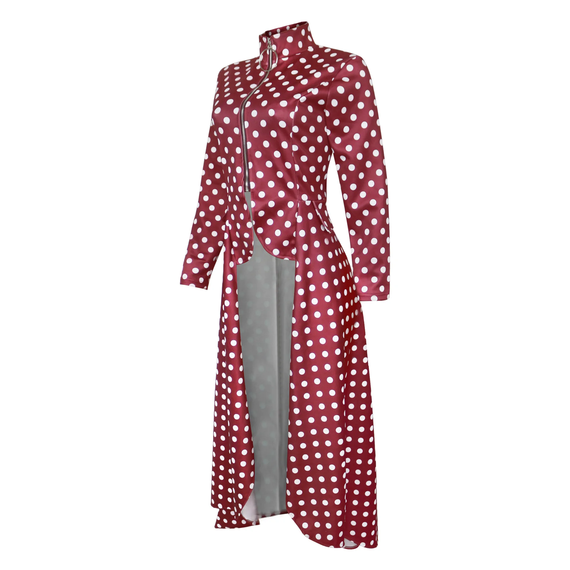 Spring And Summer New Style Hot Selling Long Sleeve High Collar Slim Fit Zipper Long Skirts Fake Pocket Irregular Dress