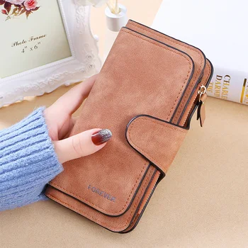 

Retro Folding With Zipper Card Holder Money Practical Fashion Frosted Key Multiple Slots Long Purse PU Leather Women Wallet