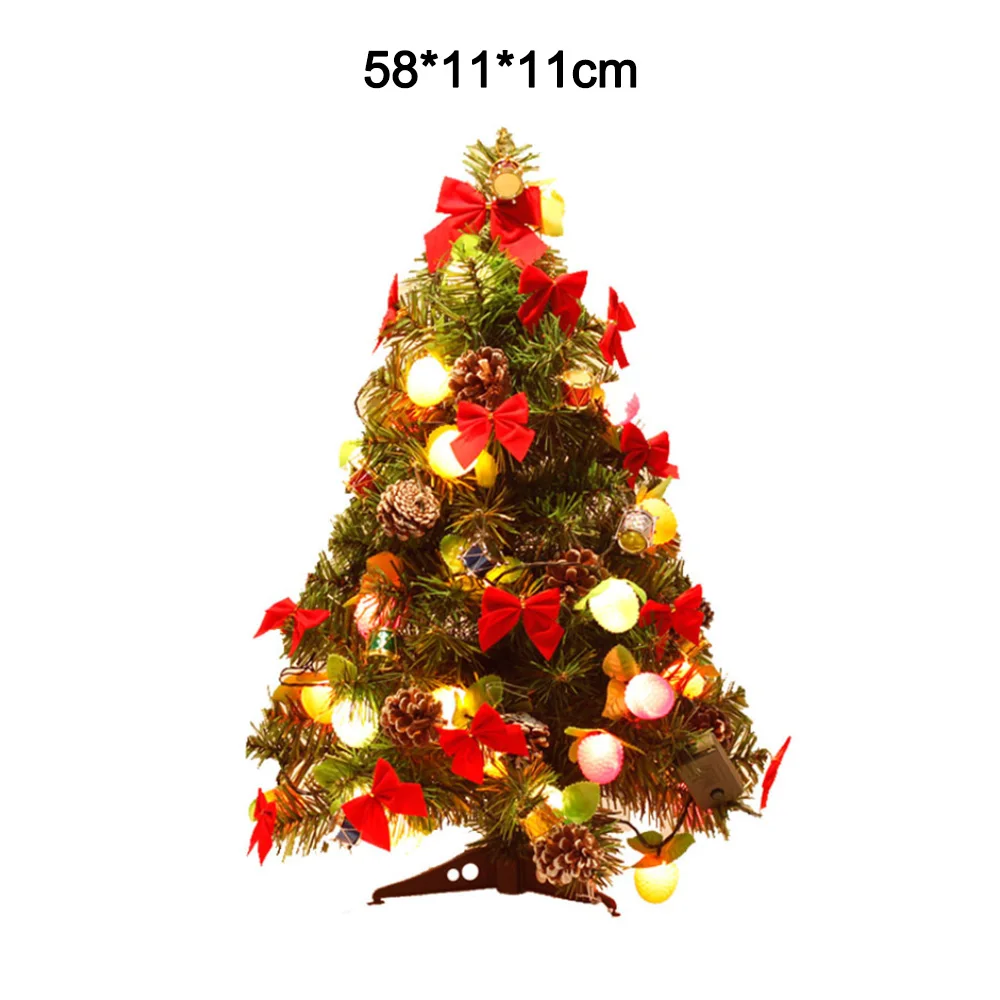 45/60cm Artificial Fir Christmas Tree with Lights 13 Red Bowknot Pine Cone Drum Decor Lightweight Easy to Assemble
