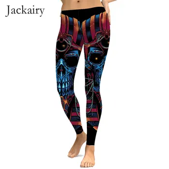 

Plus Size Fashion Skull Print Leggings Women Sexy High Waist Sportwear Gym Fitness Leggings Elastic Slim Running Pants