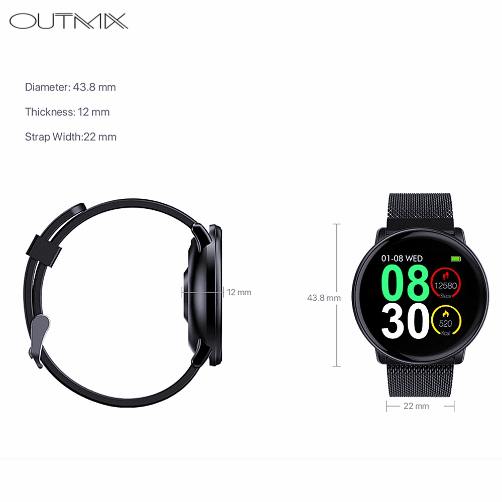 Умные часы OUTMIX Uwatch2 для Android IOS 1,33 'полный сенсорный экран IP67 25 дней в режиме ожидания 7 спортивных режимов полный металлический корпус