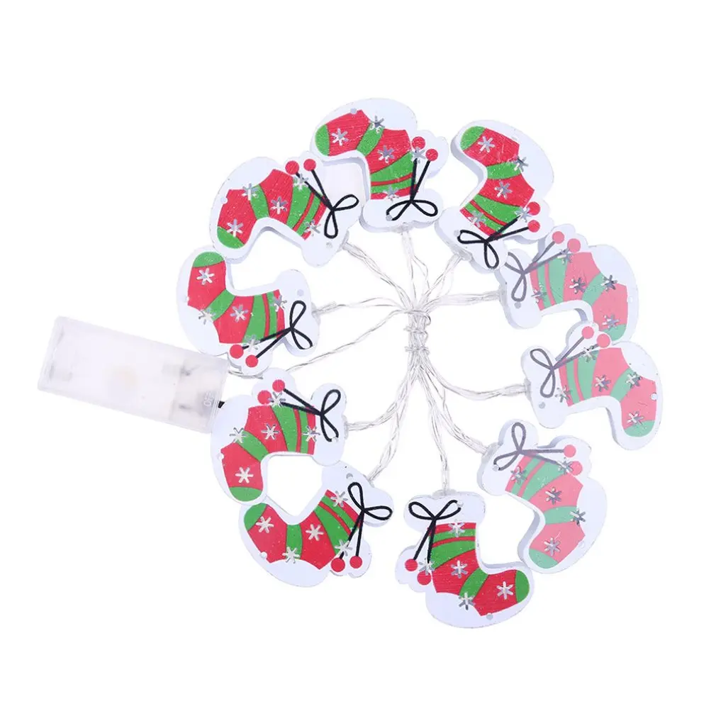

Chirstmas Socks Plastic Led Light Alpaca Iron Hollow Metal Double-sided Battery Box Holiday Decorative Light String