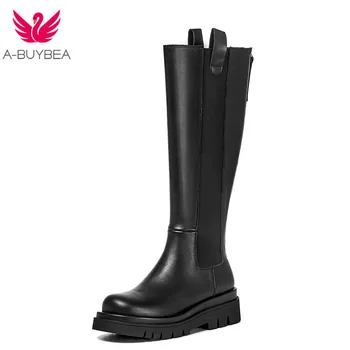 

Genuine Leather Knee-high Women Boots High Platform Woman Long Boots Zipper Suede Ladies Autumn Winter High Heels Shoes