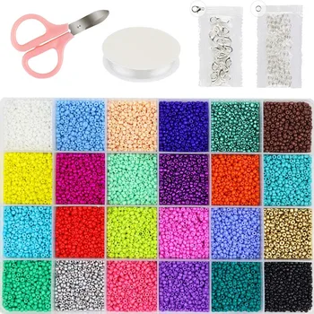 

24000 Pcs Glass Seed Beads 2MM Small Beads for Jewelry Making 24 Assortment Opaque Color Hole 0.6mm Bracelets Necklaces DIY Craf