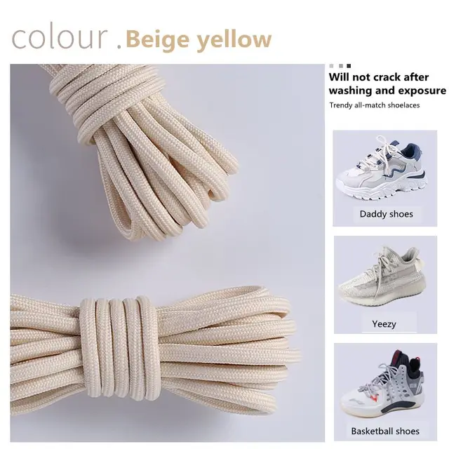 1Pair New 2021 Round Shoelaces Polyester Solid Classic For Yezy Sports Martin Boot shoeslace Sneaker Shoe Laces Strings 20colors Beige yellow
