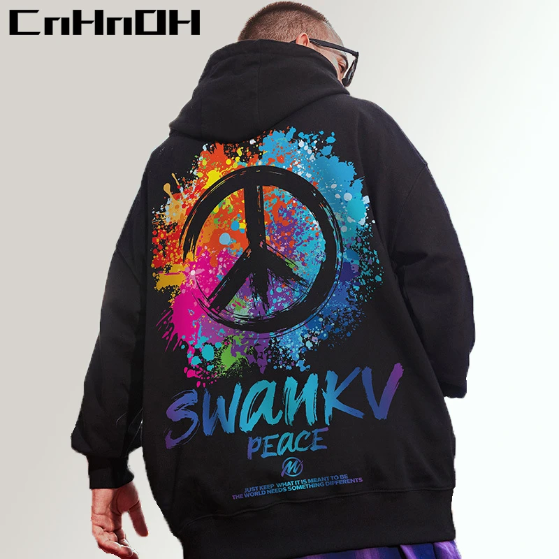 

"CnHnOH Oversize Autumn And Winter Loose Peace Sign Plus Size Hoodie Plus Velvet Thick Men's Fashion Sweater Men GF-Q253