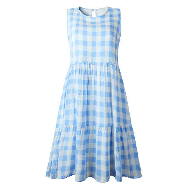 blue white plaid dress