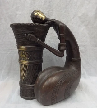 

---510+++12" China Pure Bronze Gilt Belle fairy Statue Tibet Zi Style Basket Vase Pot Set