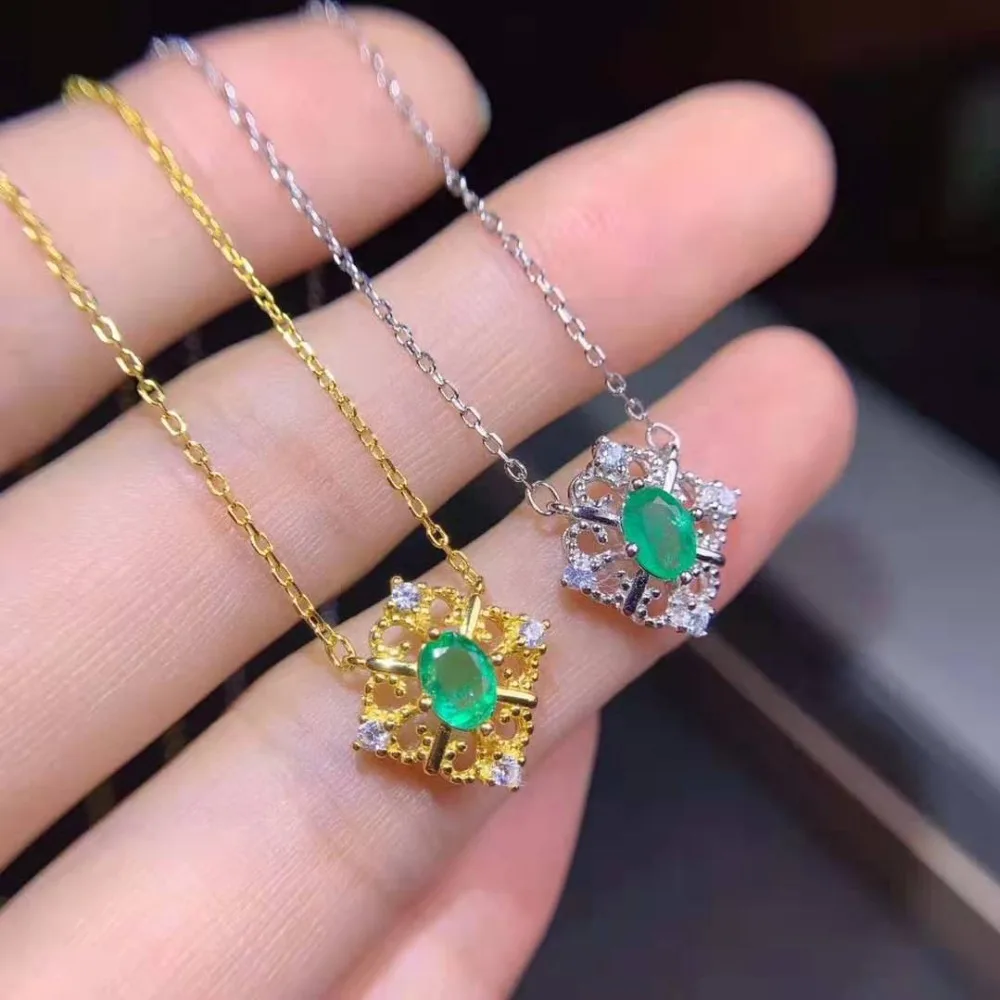 Natural Colombian Emerald S925 High-quality square Pendant Necklace for Party Gifts