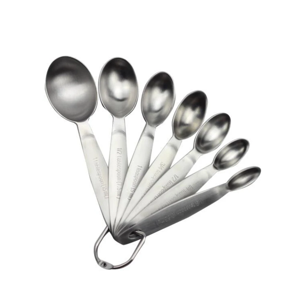 

7Pcs/set Kitchen Accessories Cooking Tool Baking Tool Measuring Spoon Stainless Steel Useful Mini Oval Shape Durable