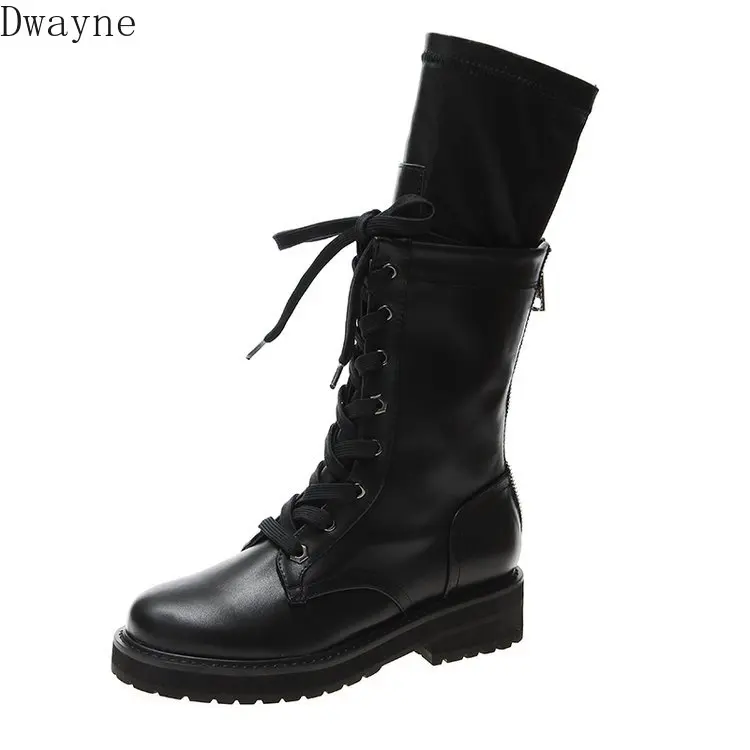 

Autumn and winter new high help Martin boots back zipper handsome elastic boots wild casual flat women's boots