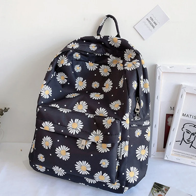 Girl Backpack Daisy-Design Book-Bag Middle-School Fashionable Daily Pretty Leisure Student