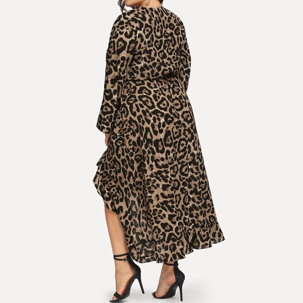 Женское платье ropa mujer vestidos de verano vestidos verano mujer robe повседневное леопардовое ТРАПЕЦИЕВИДНОЕ XL-5XL с длинными рукавами Z4