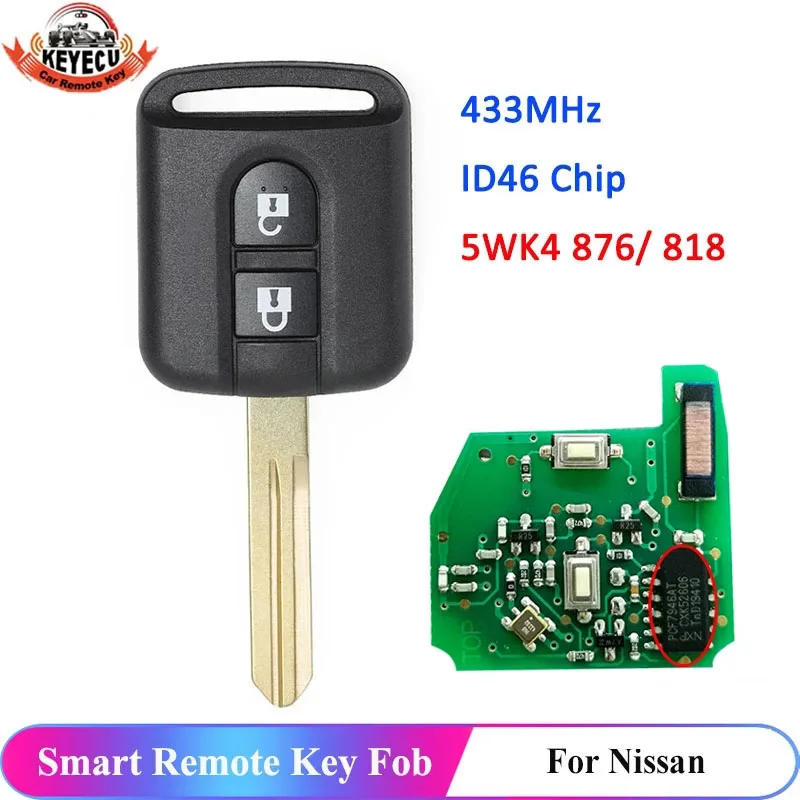 KEYECU оригинальный 5WK4 876 818 433 МГц ID46 Fob для Nissan Elgrand X-TRAIL Qashqai Navara Micra Note NV200 2 кнопки