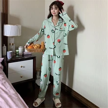 

Pyjamas Printed Sleepwear Pajamas Set Long Sleeve Comfort Loose Homewear Autumn Women CottonLarge Size Femme