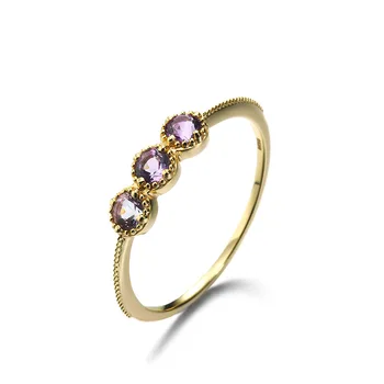 

Simple Natural Purple Gem Stone In Gold Band Pinky Rings Solid sv925 Promise Ring Vermeil Vintage Dainty Stackable Thin Rings