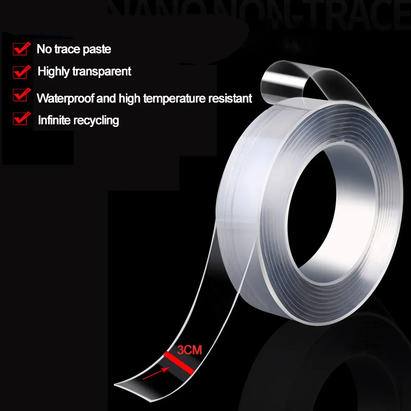 1 Roll Reusable Transparent Double-sided Tape Can Washed Acrylic Fixing  Tape Nano tape No Trace Double-sided Tape