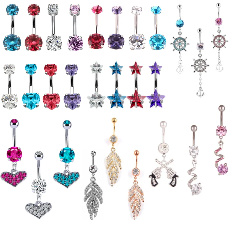 1PCS Leaf Zircon Belly Button Ring Cute Rudder Navel Piercing Surgial Steel Bars Helix Jewelry Bijoux Nombril | Украшения и
