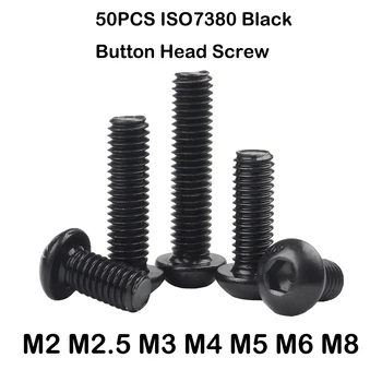 

50PCS ISO7380 black button head screw M2 M2.5 M3 M4 M5 M6 M8 Hexagon Socket round head Screws Hex Socket Screw