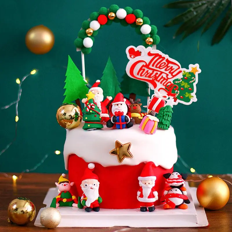 2021 Merry Christmas Cake Topper Birthday Cakes Santa Claus Cupcake Topper Merry Christmas Decor New Year Gift Natal Noel 2021
