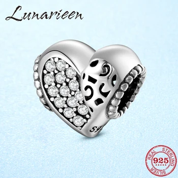 

High Quality 925 Sterling Silver Heart shape Clear CZ Charms Beads Fit Original europeu Charm Bracelet Jewelry making