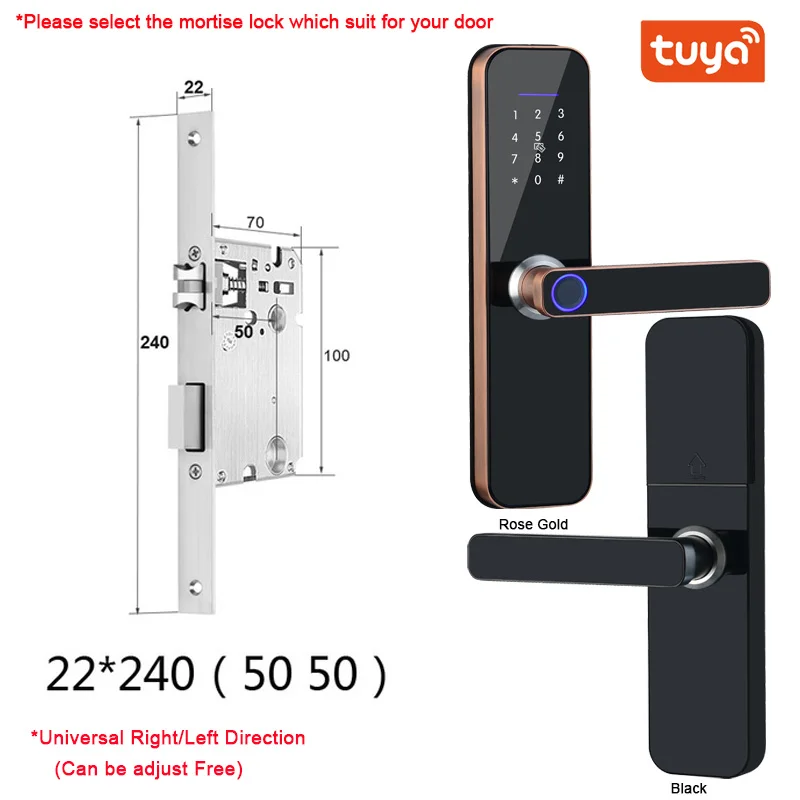 Tuya Wifi Electronic Smart Door Lock With Biometric Fingerprint / Smart Card / Password / Key Unlock/ USB Emergency Charge electric door lock Access Control Systems