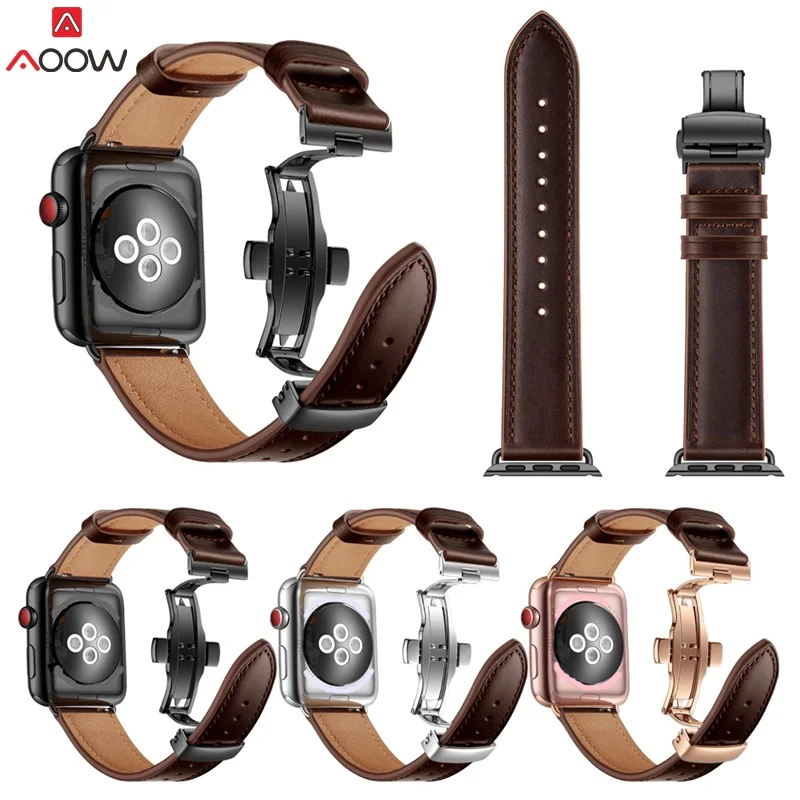 AOOW Италия ремешок из натуральной кожи для Apple Watch 38 мм 40 мм 42 мм 44 мм iWatch 1 2 3 4 ремешок Ремешок коричневый черный пряжка