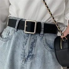 Hot Square Pin Buckles Belt Female Deduction Side Gold Buckle Jeans Wild Belts for Women Fashion Students Simple Casual Trousers