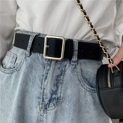Hot Square Pin Buckles Belt Female Deduction Side Gold Buckle Jeans Wild Belts for Women Fashion Students Simple Casual Trousers