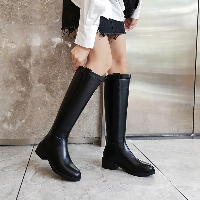 Новые модные женские весенне-зимние сапоги брендовые Дизайнерские Сапоги до середины икры студенческие непромокаемые сапоги туфли в стиле преппи женские резиновые сапоги с пряжкой - Цвет: Черный