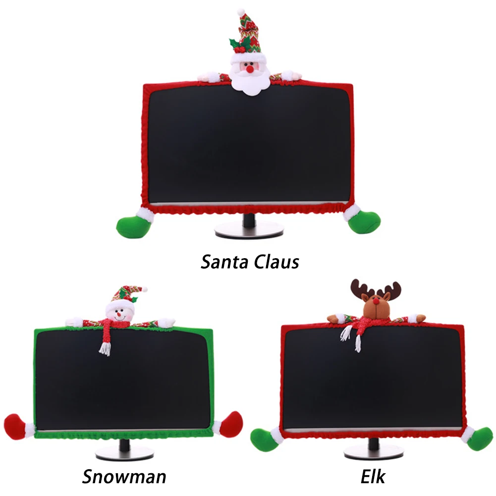 Monitor Decorations Border Santa Claus Accessories Computer Christmas Snowman Cover Screen Home Decor For 19-27inch