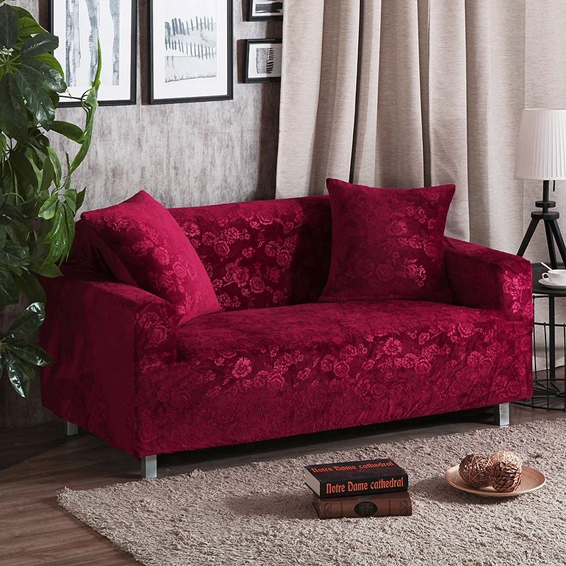 Эластичные одноцветные чехлы для диванов для гостиной, чехлы для диванов, Современные Простые кресла в форме L, чехлы для одного/двух/трех/четырех сидений - Цвет: Бургундия