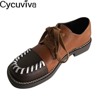 

Retro Weave Genuine Leather Oxford Shoes Woman Platform Lace Up Flat Casual Shoes Runway 2020 Spring Ladies Shoes