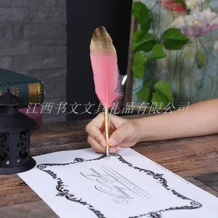 New Style Feather Fountain Pen Retro Dipped in Water Feather Pen Set Creative Gifts Stationery Writing Tool Customizable Wholesa