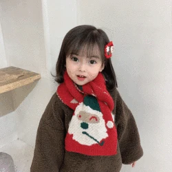 New Autumn And Winter New Santa Claus Children's Knitted Scarf Contrast Color To Keep Warm Men And Women Treasure Christmas Gift