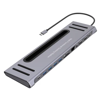 

12 in 1 USB C HUB, Multifunctional Docking Station Includes PD + 2XHDMI + 3.55mm o + RJ45 + SD/TF + 4XUSB3.0 + USB C