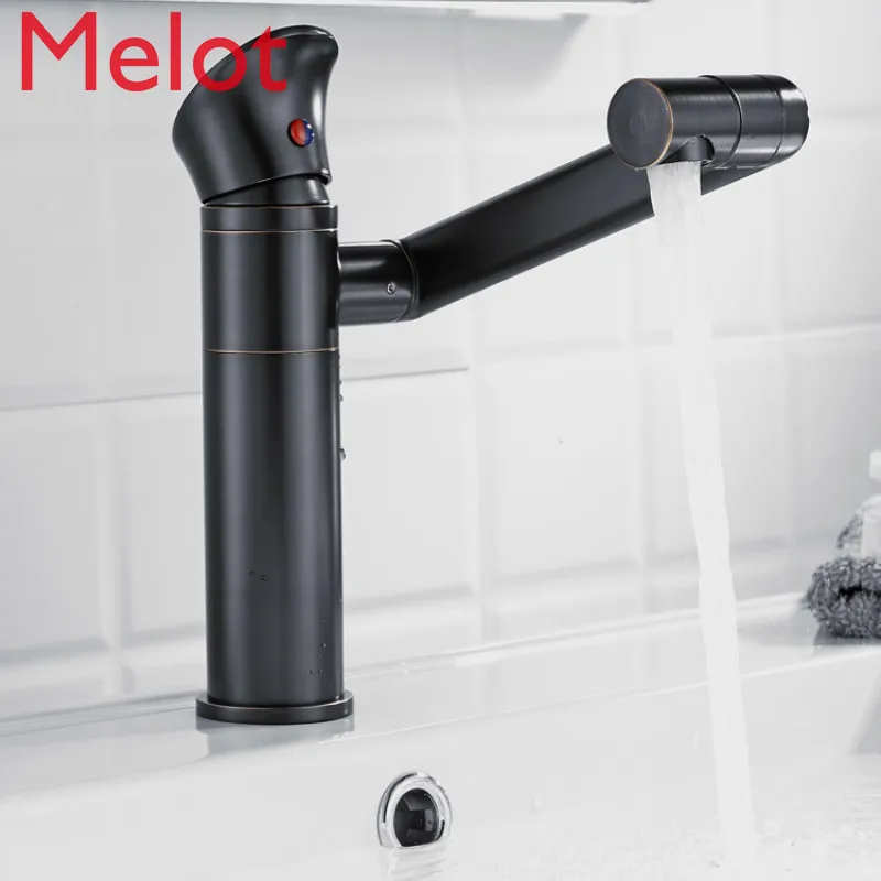 

Copper Basin Faucet Black Household Pull Table Basin Rotating Hot and Cold Water Hand Washing Washbasin Faucet