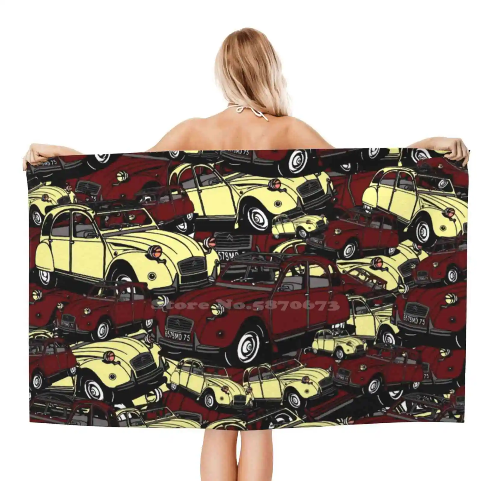 2Cv Classic Citroen Asciugamano Da Spiaggia Ad Asciugatura Rapida Asciugamani Da Bagno In Microfibra 2Cv Auto D'Epoca Amante Francia Motorsport Automo