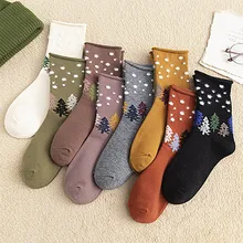 1 пара, хлопковые носки, женские, средней длины, повседневные, рождественские, плотные, в горошек, теплые носки для зимы, эластичные, новинка, подарок