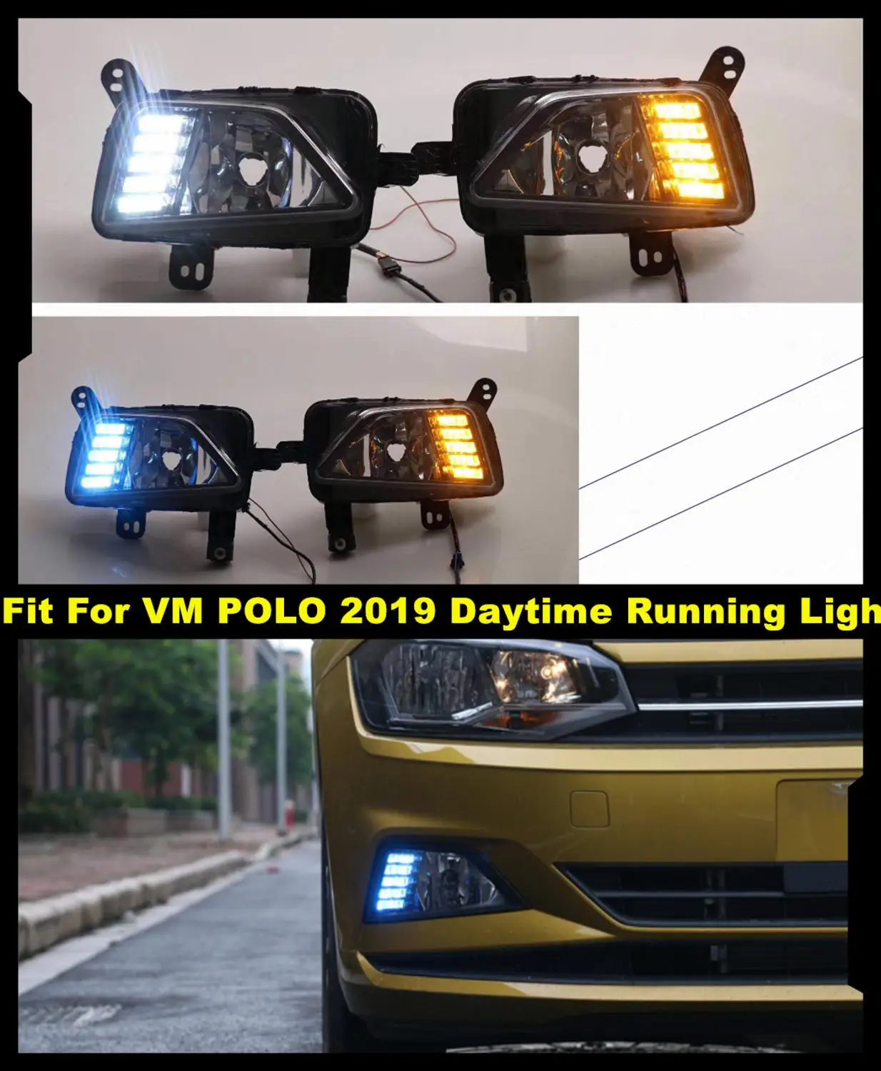

One Pair Dynamic Turn Signal Relay Waterproof Car DRL LED Daytime Running Light Fog Lamp For VM POLO 2019