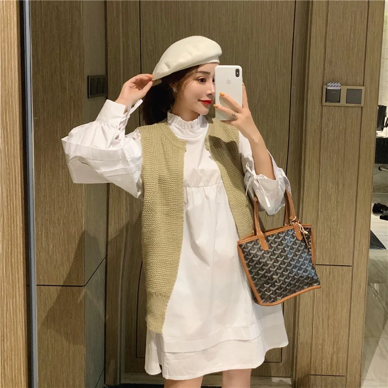 

Nana Trend WOMEN'S Clothing Store Fashion Set Hollow out Knitted Vest Cardigan Coat + Long Sleeve Loose-Fit Dress Women's